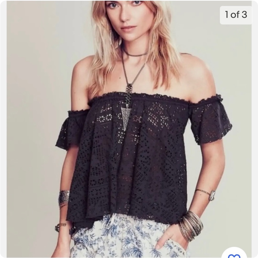 Free People eyelet off the shoulder top in black